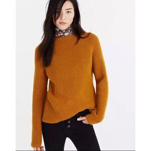 Madewell Women's Northfled Mustard Mock Neck Wool Blend Sweater XS Oversized